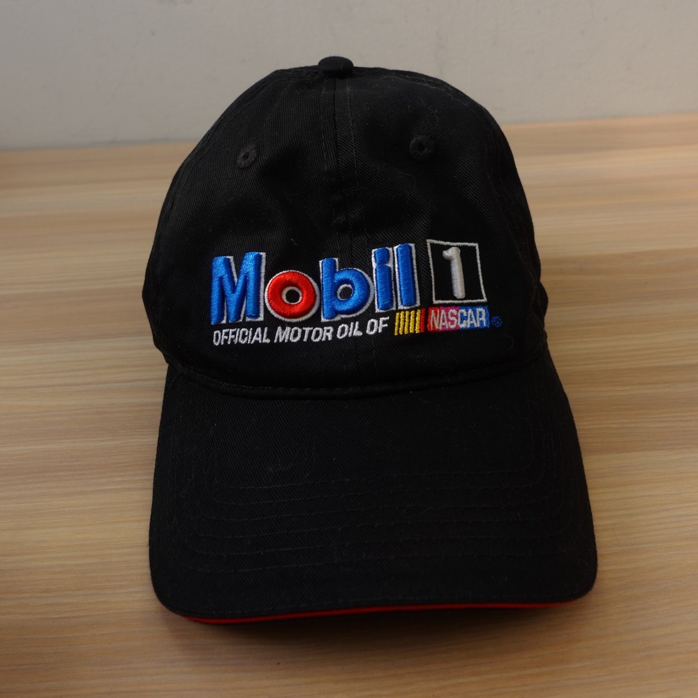 MOBIL 1 Official Motor Oil NASCAR Cap Black Pegasus Logo Racing Adjustable Hat
